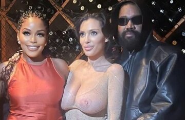 Bianca Censori in a sparkly see-through bodysuit and Kanye West at the rapper's friend's birthday party