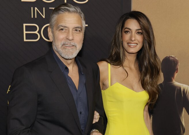 George and Amal Clooney at the film premiere in Los Angeles