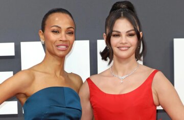 Slimmer Selena Gomez in red and Zoe Saldana attend the screening of "Emilia Perez" at the BFI Film Festival in London