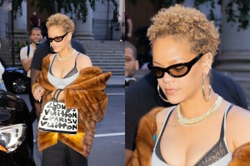 Rihanna in a fur coat and without a wig at the presentation of hair products