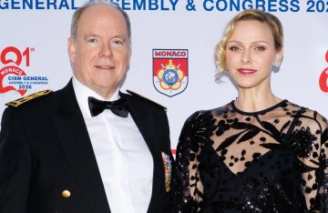 Prince Albert II and Princess Charlene attended a gala concert in Monte Carlo wearing a sheer blouse.