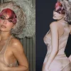 Kylie Jenner poses for a glossy magazine in a nude dress.