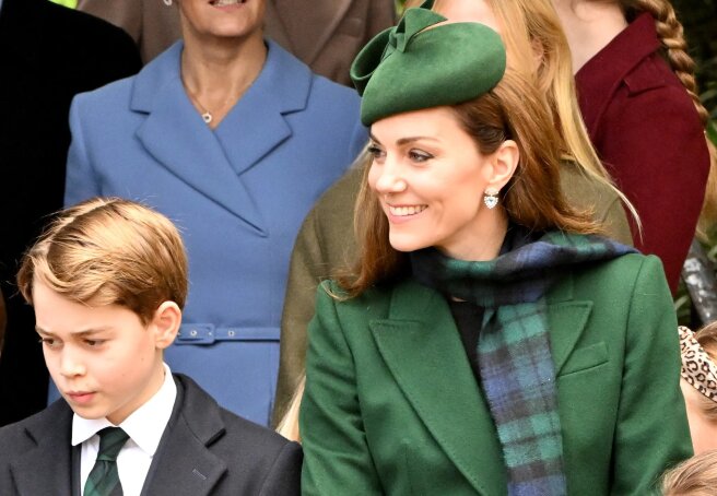 Kate Middleton with Prince William and children, King Charles III and Queen Camilla attend Christmas service