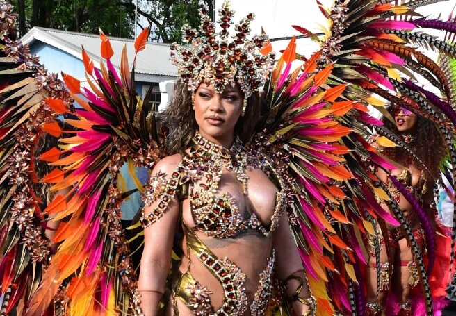 Rihanna Wears Jewels and Feathers at Barbados Carnival