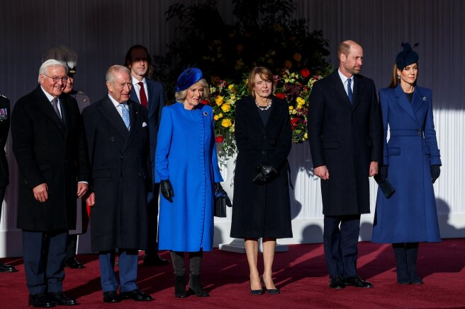 Франк-Вальтер Штайнмайер, король Карл III, королева Камилла, Эльке Буденбендер, принц Уильям и Кейт Миддлтон