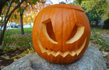 A glowing carved jack-o'-lantern at Halloween