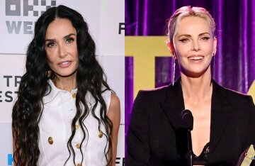 Demi Moore in white and Charlize Theron in black at social events in the USA