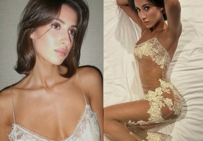 Bianca Censori's younger sister posed in a nude dress.