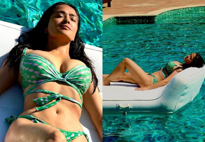 "57 years old and still one of the hottest women on the planet." Salma Hayek shared a photo in a bikini