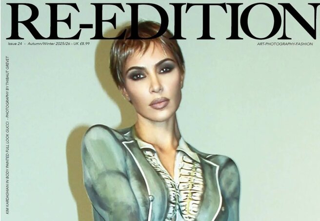 Kim Kardashian posed for a glossy magazine wearing body art instead of clothes.