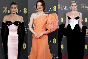 Margot Robbie, Emma Stone, Florence Pugh at the BAFTA Awards in London