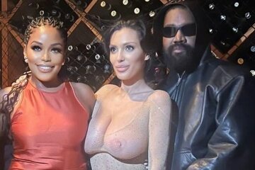 Bianca Censori in a sparkly see-through bodysuit and Kanye West at the rapper's friend's birthday party