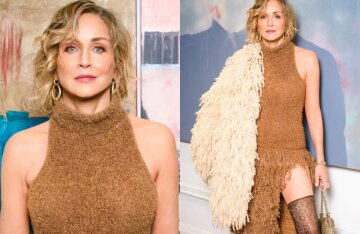 67-year-old Sharon Stone appeared in public in a dress with a slit and stockings.