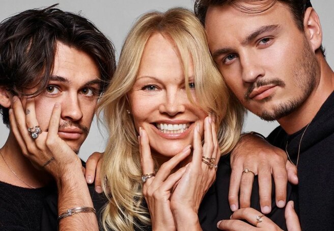 Pamela Anderson starred in a Pandora commercial with her sons from Tommy Lee