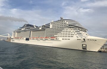 A large cruise ship sailing on the Mediterranean Sea