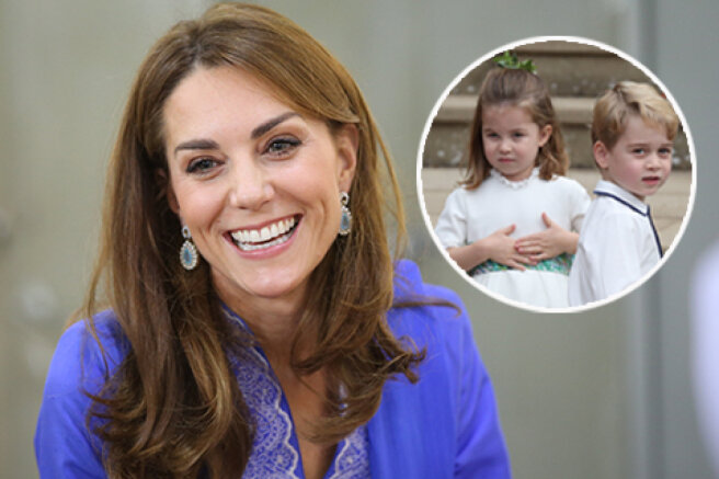 Under the gun of the paparazzi: Kate Middleton with Prince George and Princess Charlotte in a stationery store