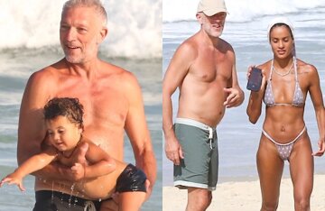 Vincent Cassel was photographed on the beach with his girlfriend Nara Baptista and his grown son.