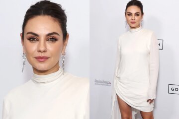 Rare appearance: Mila Kunis in a short white dress on the red carpet of the film "Father of the Year"