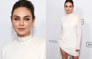 Rare appearance: Mila Kunis in a short white dress on the red carpet of the film "Father of the Year"