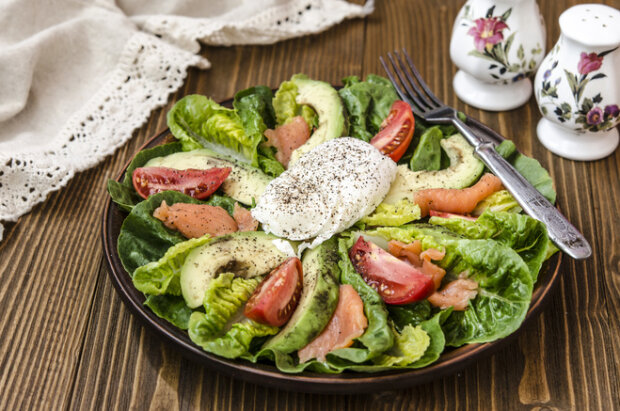 Salads with poached eggs