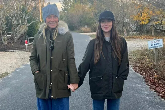 High relationship: Gwyneth Paltrow published a photo in which she holds the hand of her ex-husband's girlfriend Dakota Johnson