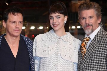 Margaret Qualley, Ethan Hawke and Benedict Cumberbatch at the premiere of Blue Moon