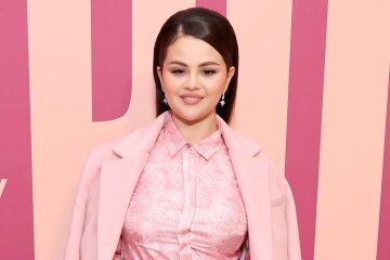 Selena Gomez wears pink at an event for her brand Rare Beauty